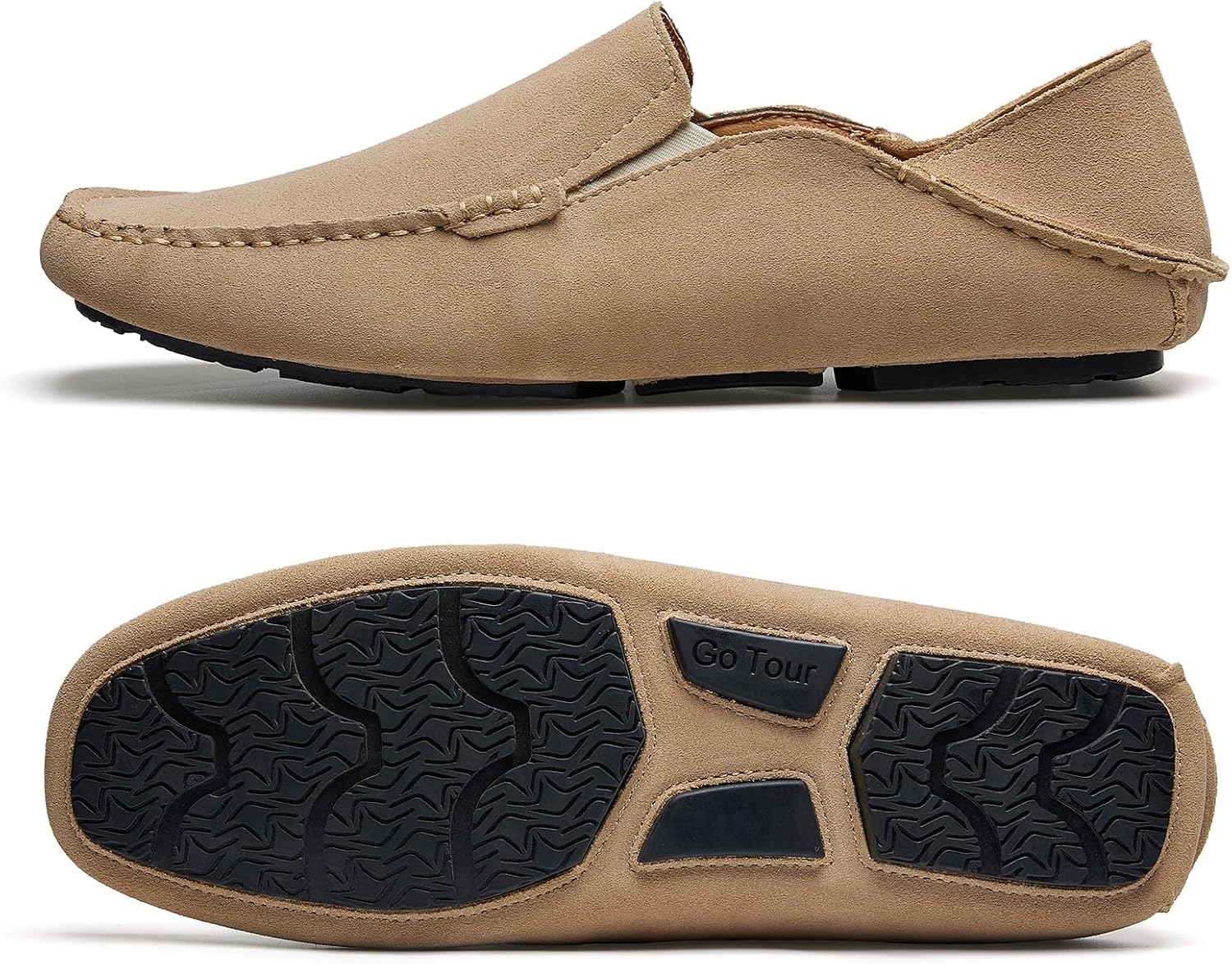Go Tour Handmade Mens Casual Loafers Moccasins Slip On Driving Shoes Beige