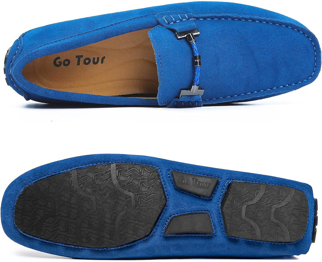 Go Tour Men's Penny Loafers Moccasin Driving Shoes Slip On Flats Boat Shoes Sapphire Blue