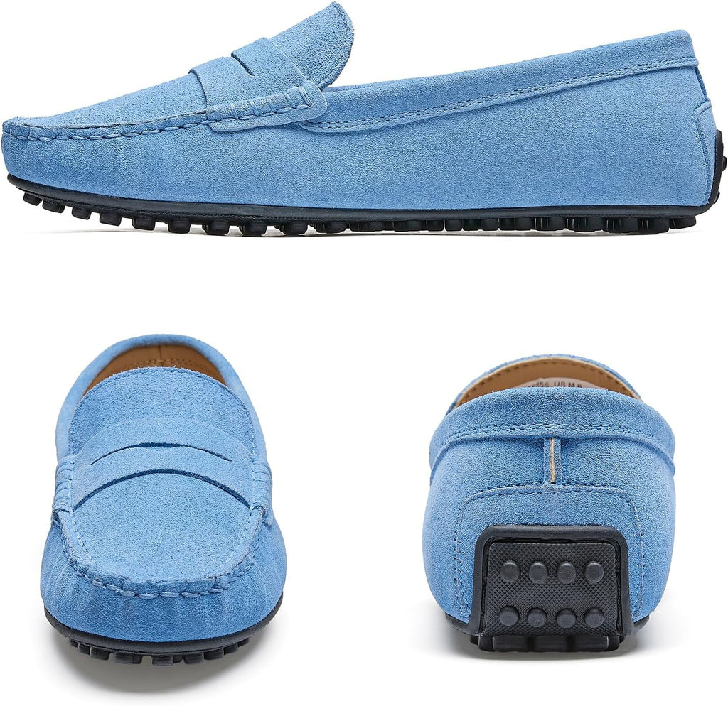 Go Tour Women's Suede Penny Loafers Classic Slip-On Driving Shoes Sky Blue
