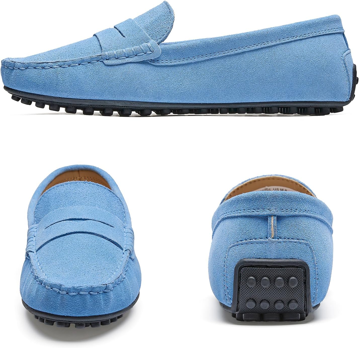Go Tour Women's Suede Penny Loafers Classic Slip-On Driving Shoes Sky Blue