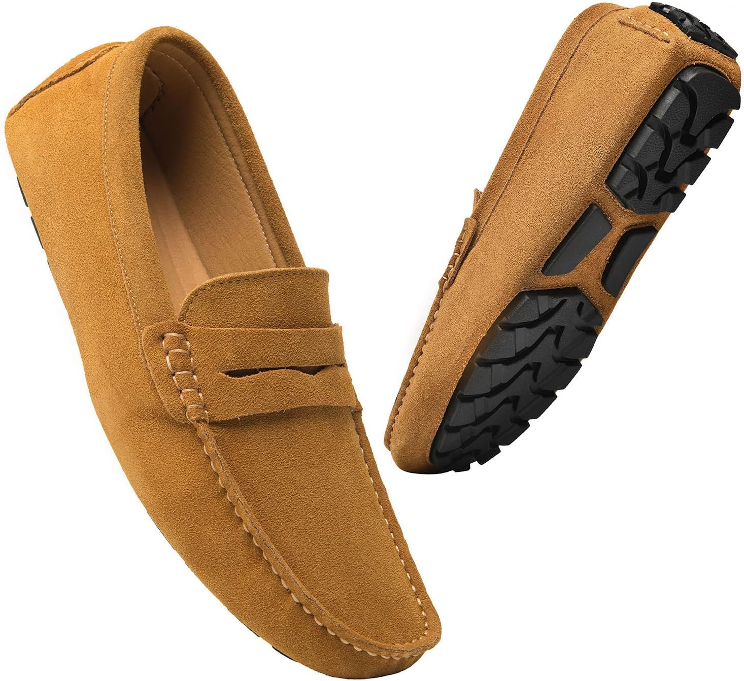 Go Tour Men's Penny Loafers Moccasin Driving Shoes Slip On Flats Boat Shoes A Brown