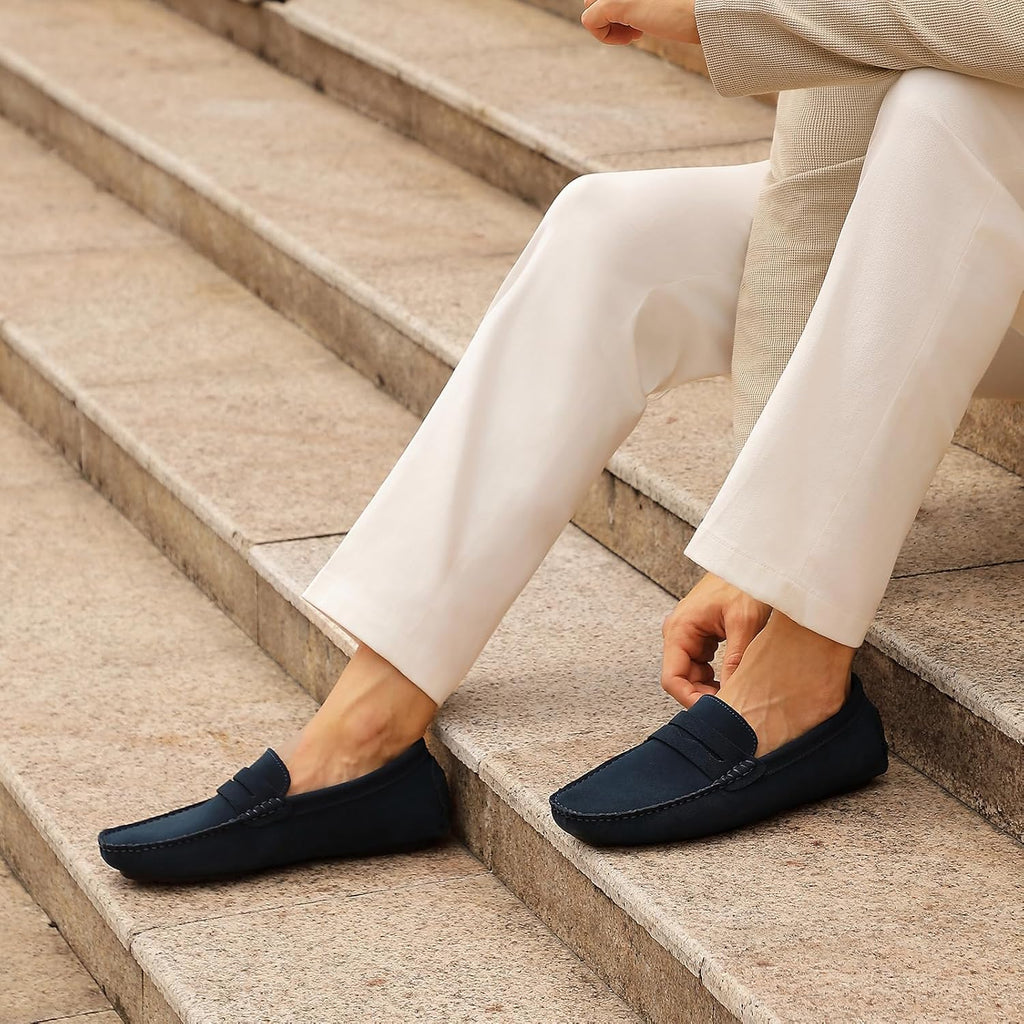 Go Tour Men's Penny Loafers Moccasin Driving Shoes Slip On Flats Boat Shoes A Dark Blue