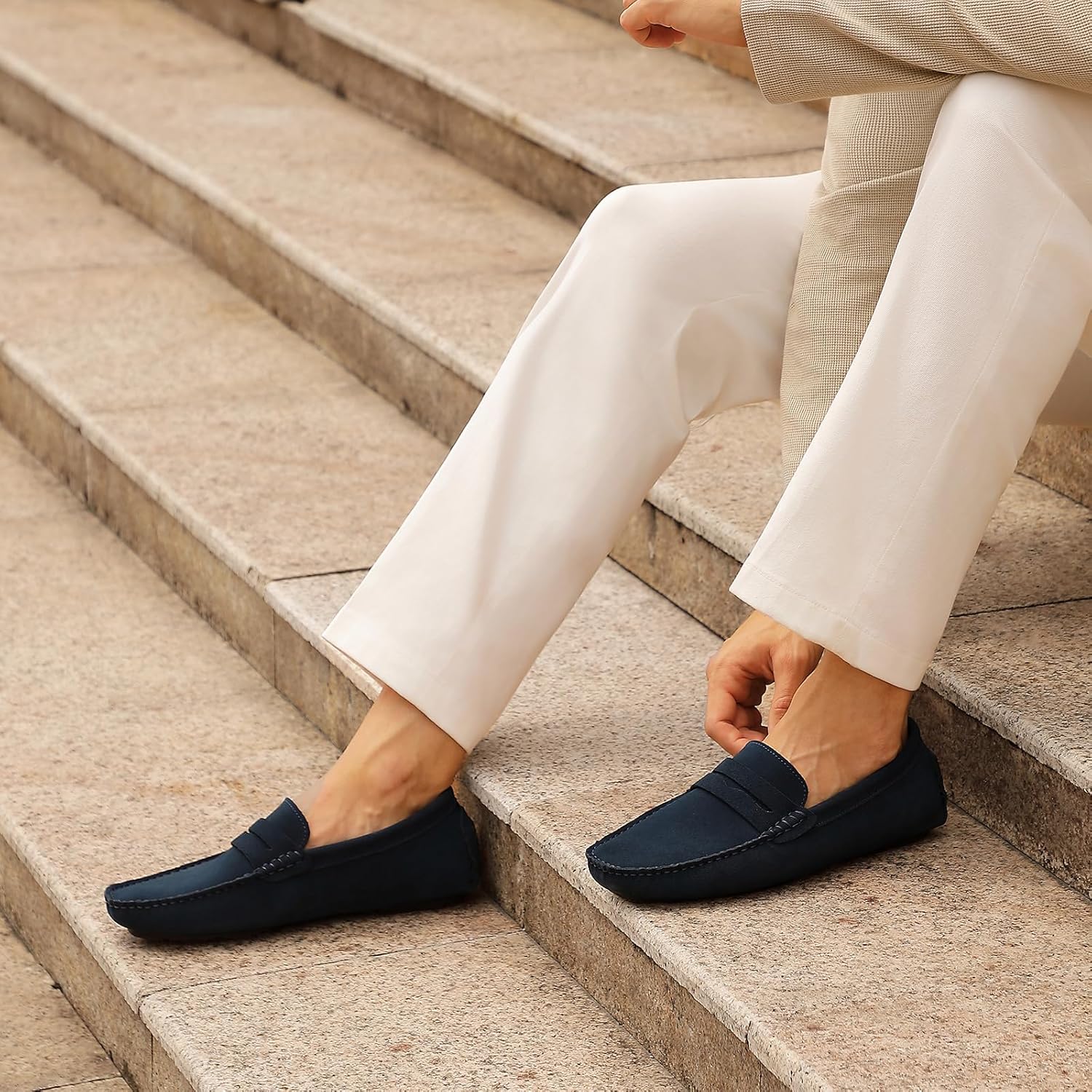 Go Tour Men's Penny Loafers Moccasin Driving Shoes Slip On Flats Boat Shoes A Dark Blue