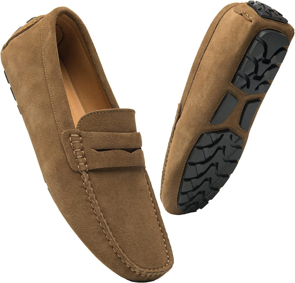 Go Tour Men's Penny Loafers Moccasin Driving Shoes Slip On Flats Boat Shoes A Khaki