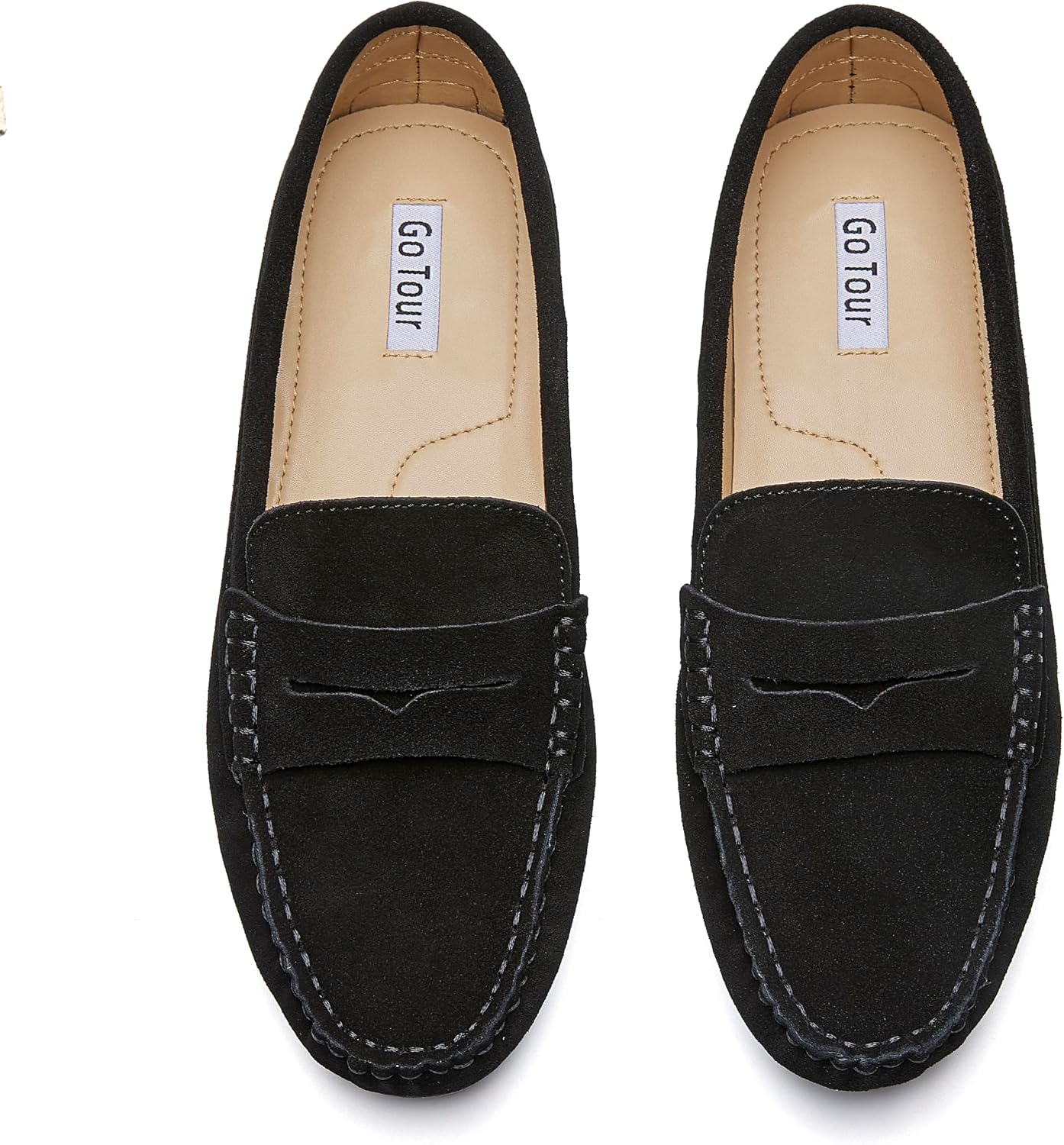 Go Tour Women's Suede Penny Loafers Classic Slip-On Driving Shoes Black