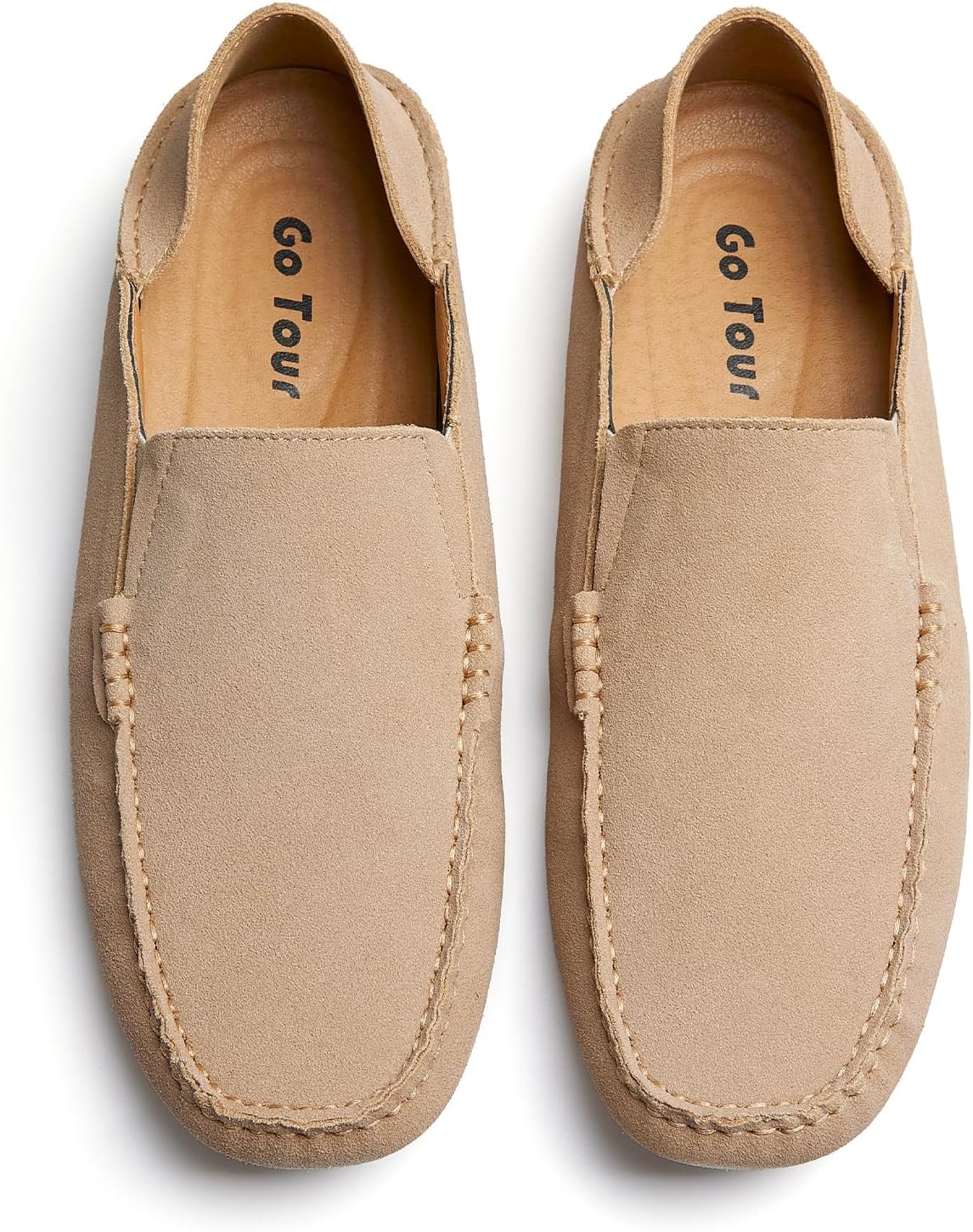 Go Tour Handmade Mens Casual Loafers Moccasins Slip On Driving Shoes Beige