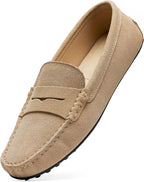 Go Tour Women's Suede Penny Loafers Classic Slip-On Driving Shoes Beige