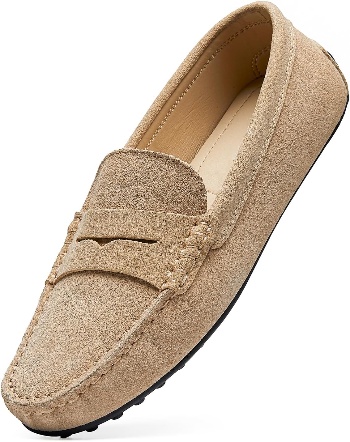 Go Tour Women's Suede Penny Loafers Classic Slip-On Driving Shoes Beige