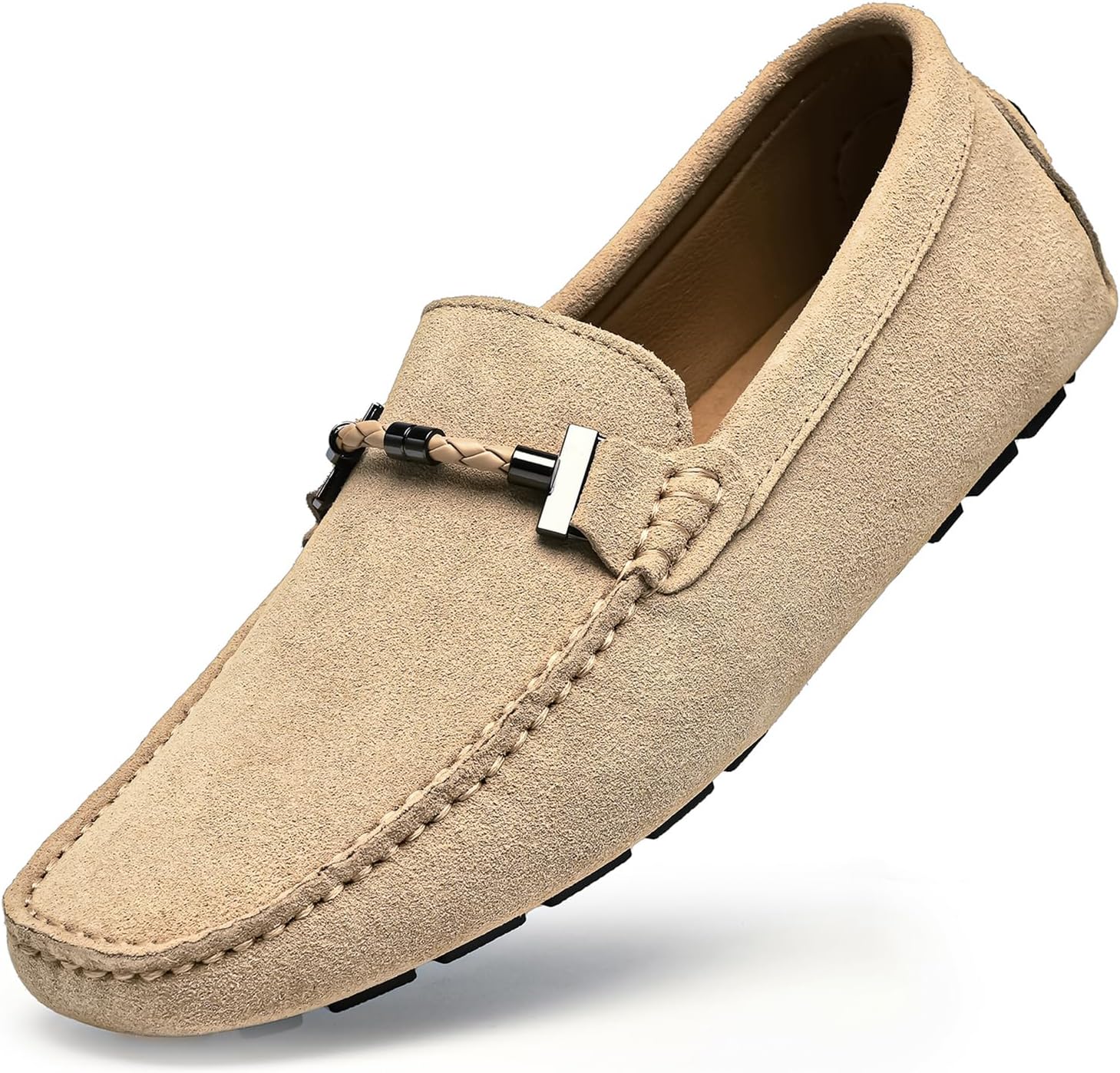 Go Tour Men's Penny Loafers Moccasin Driving Shoes Slip On Flats Boat Shoes Beige