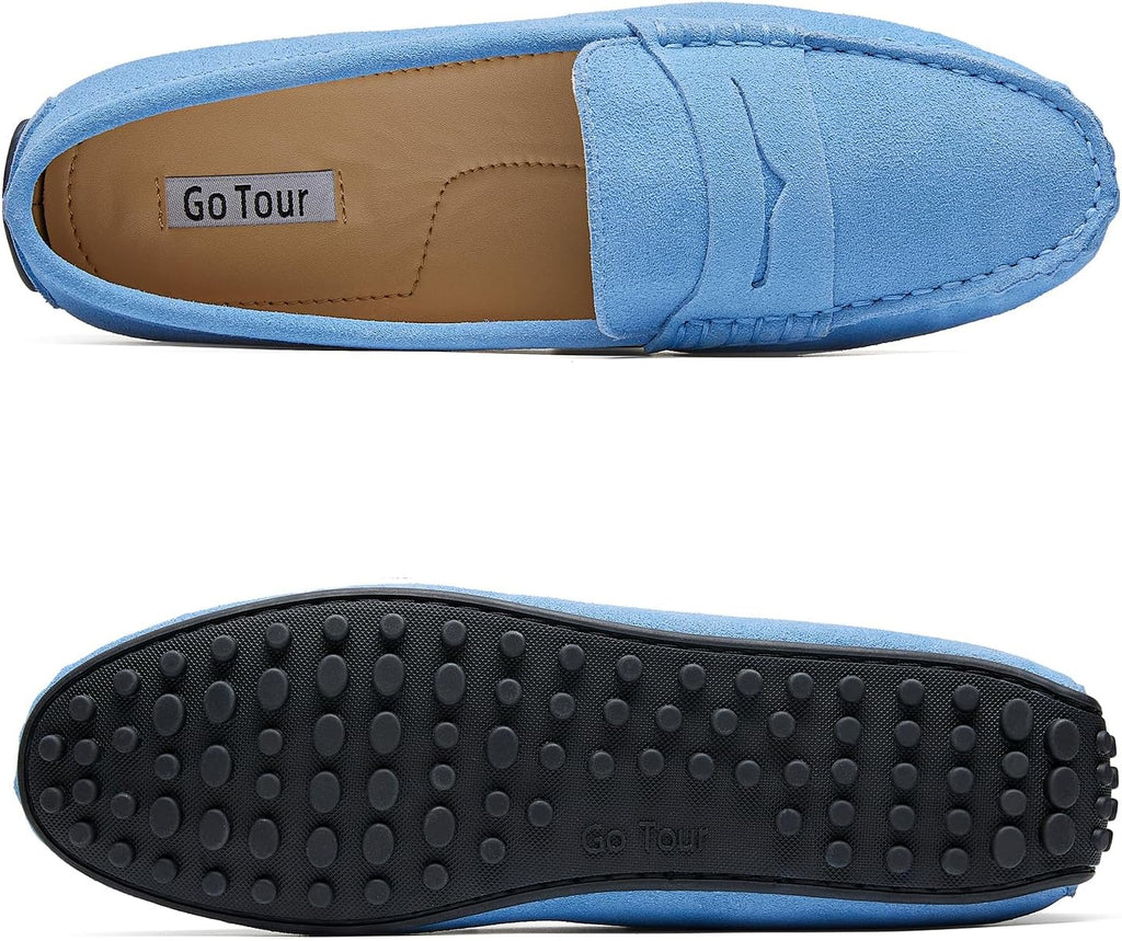 Go Tour Women's Suede Penny Loafers Classic Slip-On Driving Shoes Sky Blue