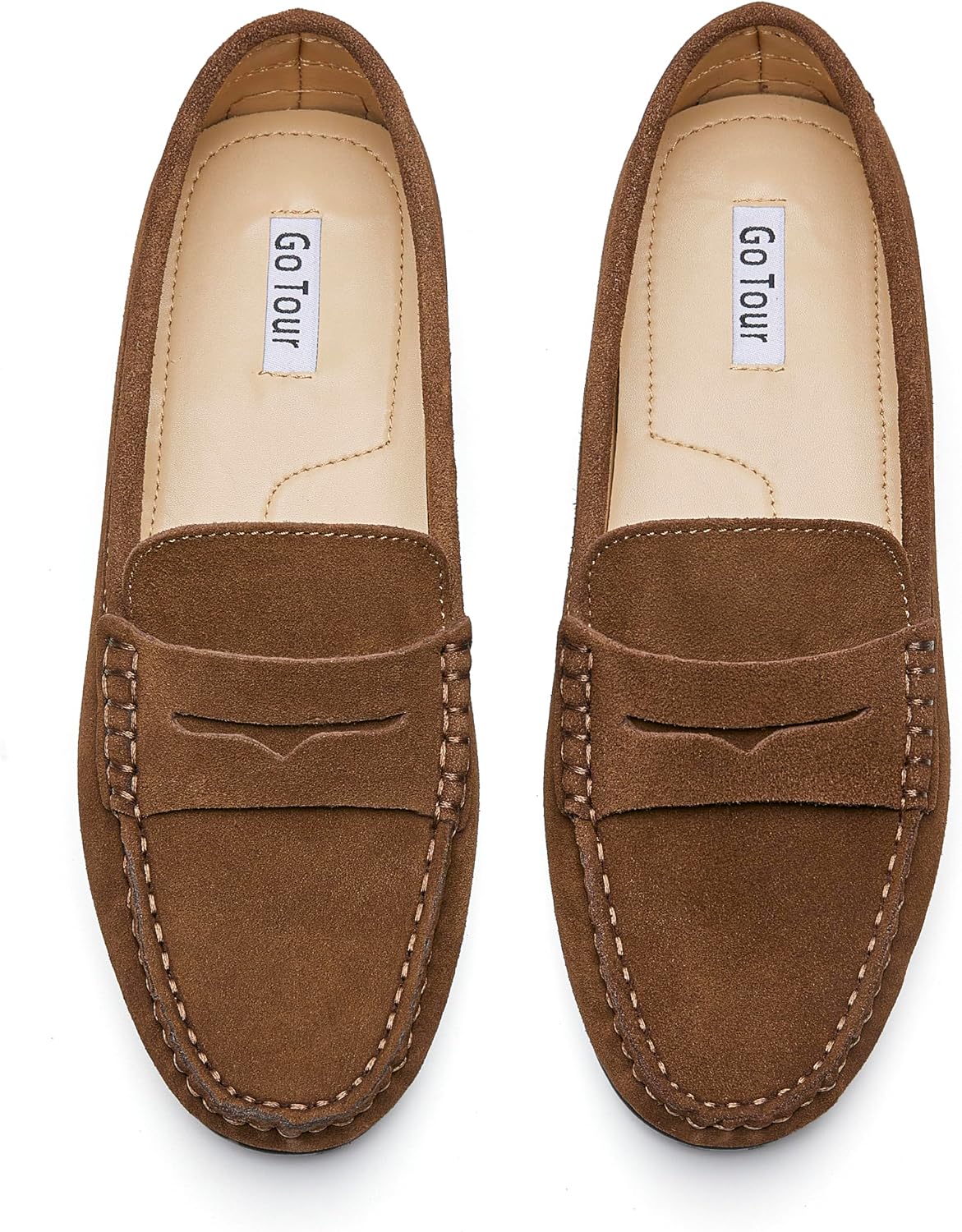 Go Tour Women's Suede Penny Loafers Classic Slip-On Driving Shoes Brown