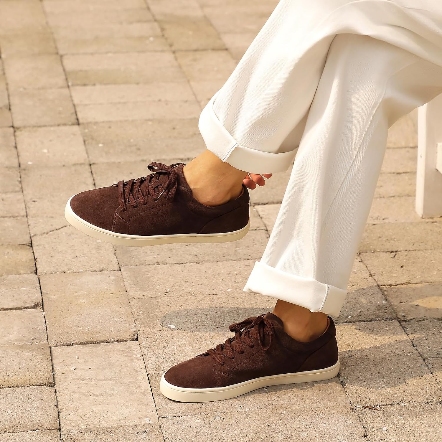 Go Tour Men's Casual Suede Leather Handmade Sneakers Suede Dark Brown