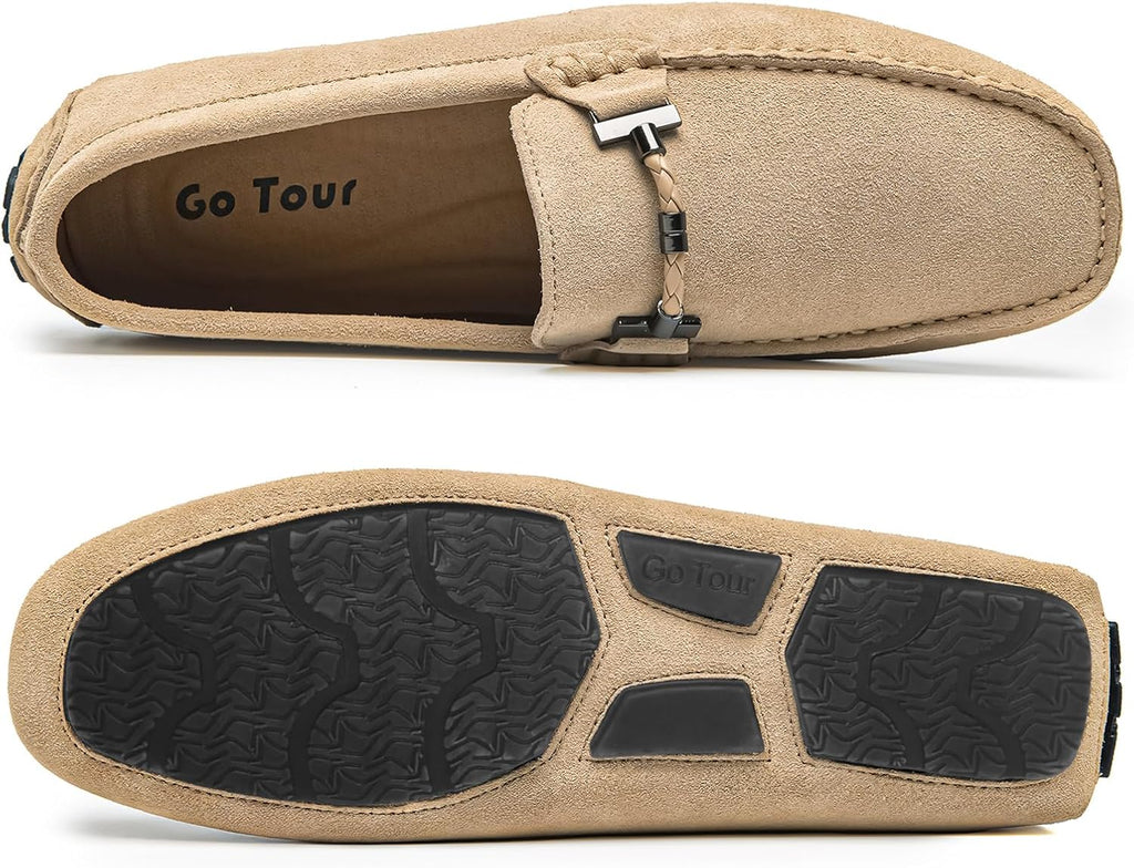 Go Tour Men's Penny Loafers Moccasin Driving Shoes Slip On Flats Boat Shoes Beige