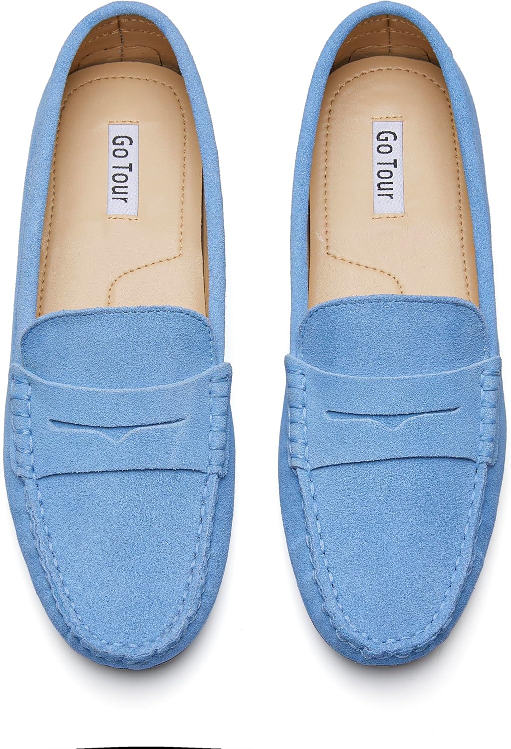 Go Tour Women's Suede Penny Loafers Classic Slip-On Driving Shoes Sky Blue
