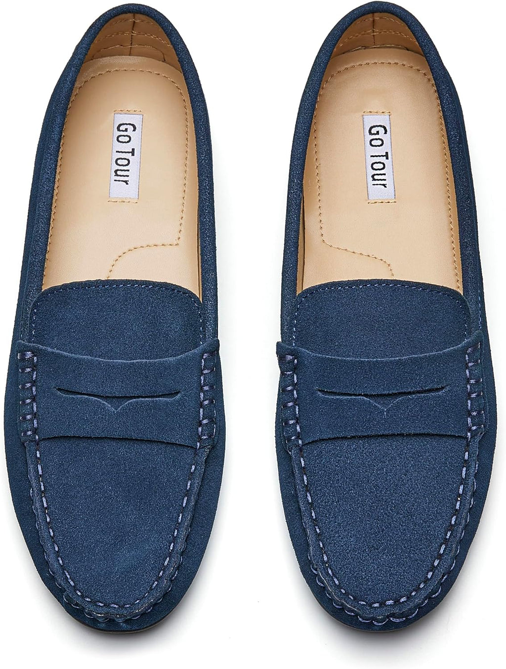 Go Tour Women's Suede Penny Loafers Classic Slip-On Driving Shoes Navy