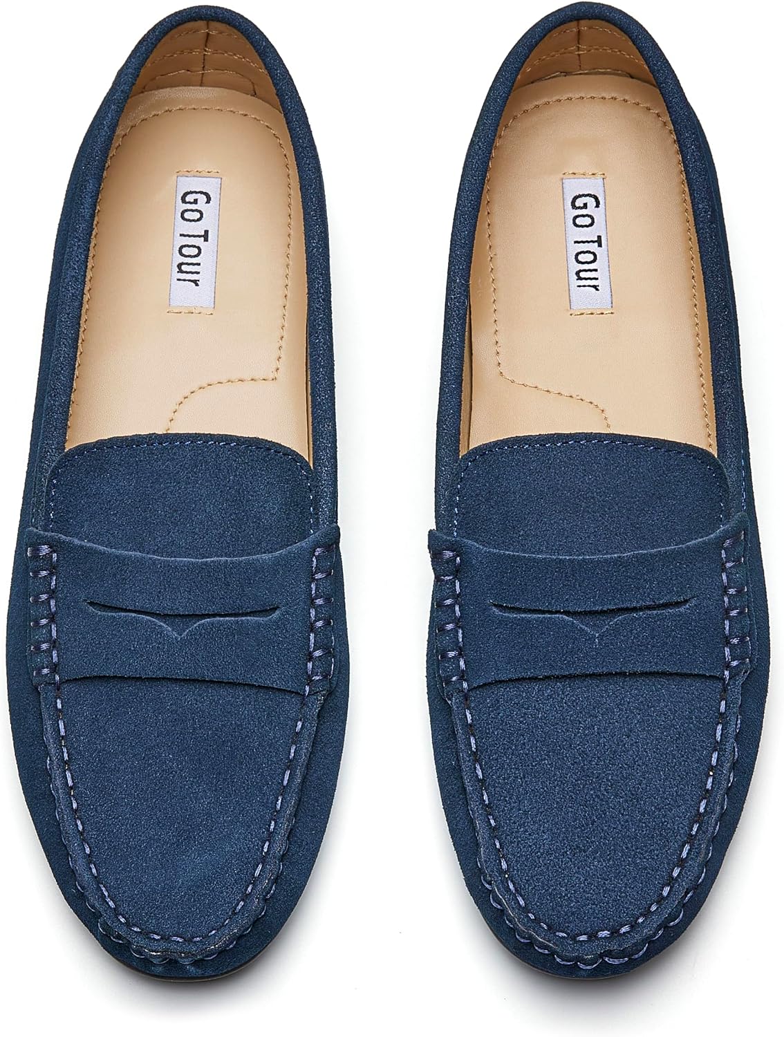Go Tour Women's Suede Penny Loafers Classic Slip-On Driving Shoes Navy